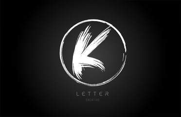 grunge K brush stroke letter alphabet logo icon design template in black and white for business