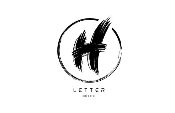 Handwritten Grunge H Brush Stroke Letter Alphabet Logo Icon Design Template In Black And White For Business