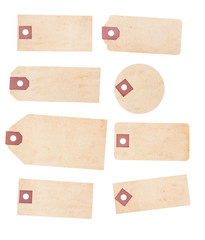 Set of Eight Aged, Yellowing Paper Tags.
