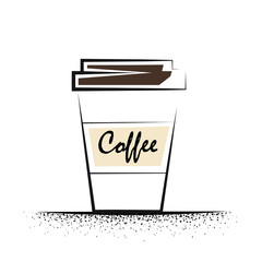 A cup of natural coffee. Grunge design, sketch, hand-drawn. Can be used as web and print, poster, signboard.