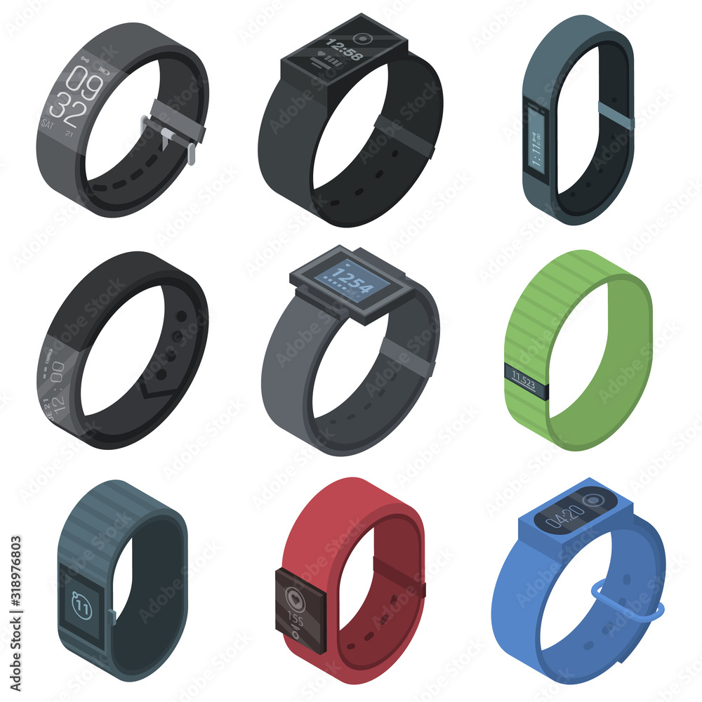 Poster fitness tracker icons set. isometric set of fitness tracker vector icons for web design isolated on 