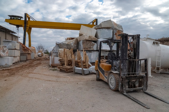 Cranes and marble in a marble factory