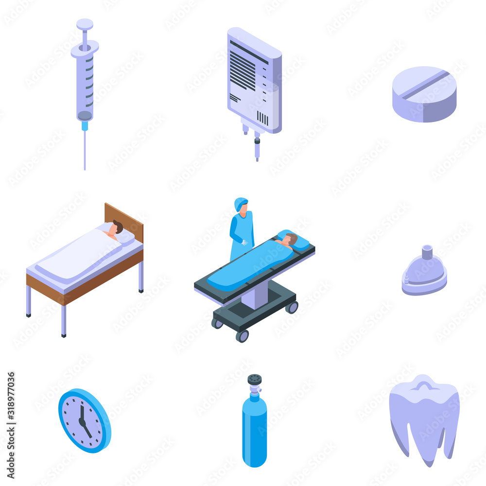 Poster anesthesia icons set. isometric set of anesthesia vector icons for web design isolated on white back