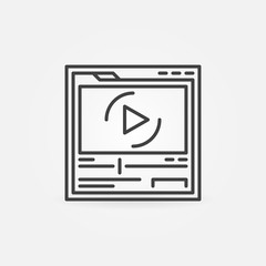 Web Page in Browser with Video Player vector outline concept icon or logo element