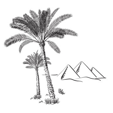 black and white palm trees and pyramids clip art preview