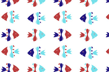 Fototapeta na wymiar Vector seamless pattern with cute fishes. Children vector illust