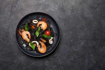 Black seafood spaghetti pasta