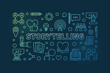 Vector Storytelling concept colorful outline horizontal banner or illustration