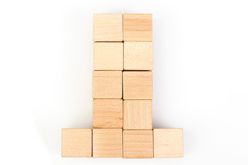 Wooden cubes on a white background