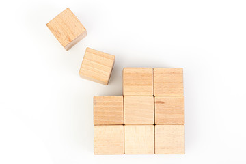 Wooden cubes on a white background