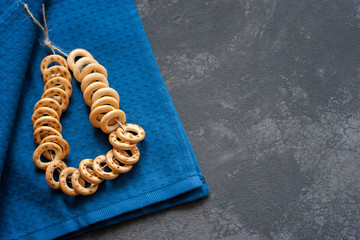 Bagels on a dark background. Russian sushki or baranki