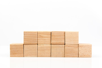 Wooden cubes on a white background