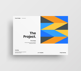 Creative business presentation vector A4 horizontal orientation front page mock up. Modern corporate report cover abstract geometric illustration design layout. Company identity brochure template.