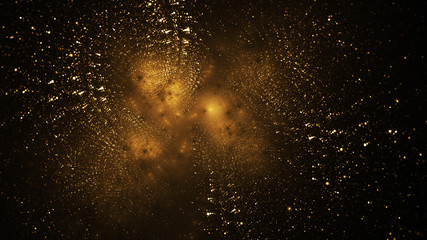 Fototapeta na wymiar Shiny golden particles. Abstract holiday background. Fantastic light effect. Digital fractal art. 3d rendering.