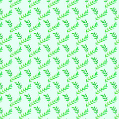 Seamless pattern. Repeating small  green leaves. Green background.
