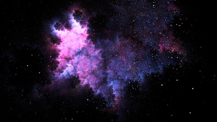 Colorful shiny purple and blue particles. Abstract holiday background. Fantastic light effect. Digital fractal art. 3d rendering.