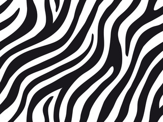 Zebra stripes seamless pattern. Tiger stripes skin print design. Wild animal hide artwork background. Black and white vector illustration.