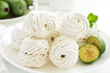 Marshmallow from apples and feijoa. Homemade sweetness. Selective focus