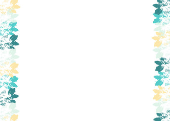 Colorful prints of leaves. Floral frame. White background for text