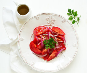Tomato and onion salad. Selective focus