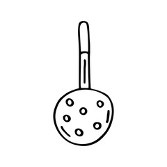 Colander dish cute kitchen equipment vector doodle hand drawn illustration, sticker, icon. Monochrome black design. Isolated on white background. Kitchen staff design element. Line art. Minimalist. 