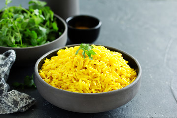Vegetarian rice with curry and cashew nuts.