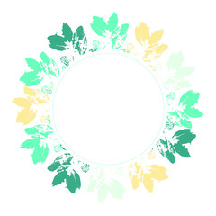 Floral circle frame with colorul leaves decoration. Greenery arrangement for card ornament