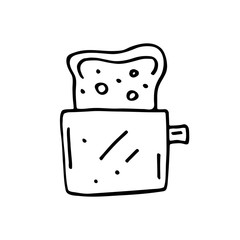 Toaster cute kitchen equipment vector doodle hand drawn illustration, sticker, icon. Monochrome black design. Isolated on white background. Kitchen staff design element. Line art. Minimalist. 