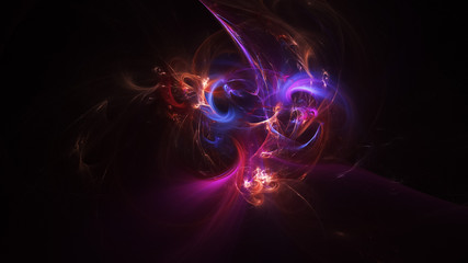 Obraz premium Abstract orange and purple glowing shapes. Fantasy light background. Digital fractal art. 3d rendering.