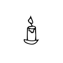 candle with flame in a candlestick hand drawn in doodle style. simple scandinavian liner.