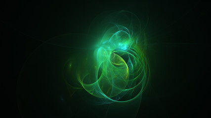 Abstract green glowing shapes. Fantasy light background. Digital fractal art. 3d rendering.