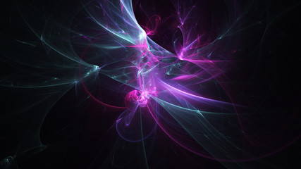 Abstract purple and blue glowing shapes. Fantasy light background. Digital fractal art. 3d rendering.