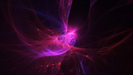 Abstract purple glowing shapes. Fantasy light background. Digital fractal art. 3d rendering.