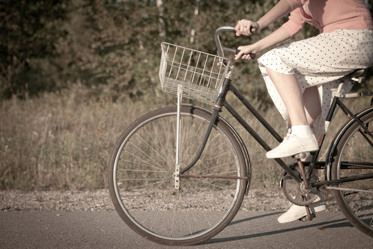 Retro Woman Riding Bicycle Outside, Healthy Living, Vintage Nostalgia