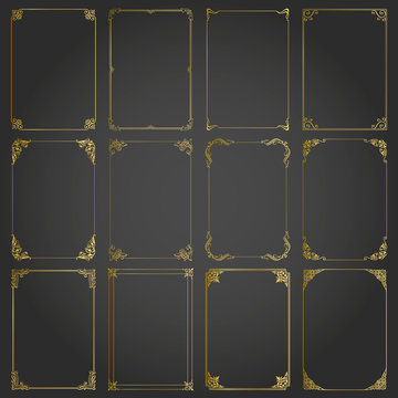 Frames Gold Decorative Rectangle And Borders Set