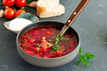 borsch with beets. Ukrainian cuisine.