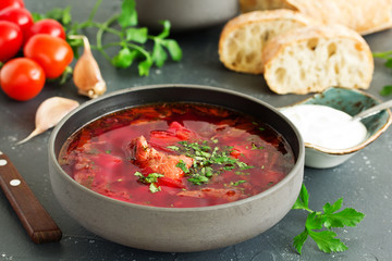 borsch with beets. Ukrainian cuisine.