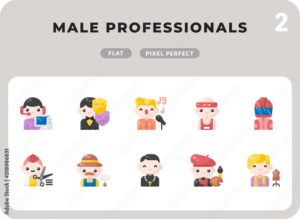 Poster male professionals glyph icons pack for ui. pixel perfect thin line vector icon set for web design a