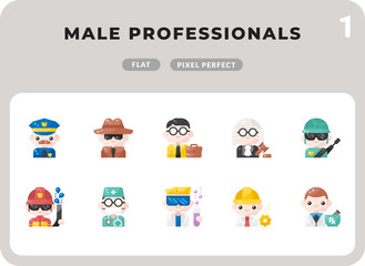Male Professionals Glyph Icons Pack for UI. Pixel perfect thin line vector icon set for web design and website application.