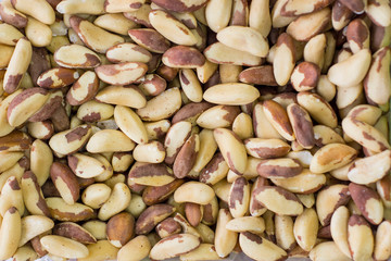 top view texture of brazil nut. Natural food. Kernels of a fat nut.
