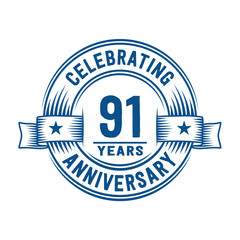 91 years logo design template. 91st anniversary vector and illustration.