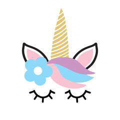 Happy unicorn face vector. Hand drawn style. Birthday decoration theme illustration. - 318987220