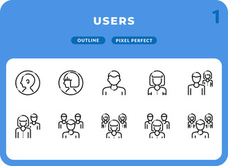Users Outline Icons Pack for UI. Pixel perfect thin line vector icon set for web design and website application.