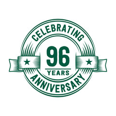 96 years logo design template. 96th anniversary vector and illustration.