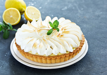 Lemon pie with meringue. Selective focus
