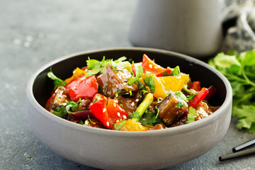Chinese vegetables in sweet and sour sauce. Selective focus