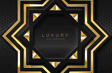 3d realistic background with shiny gold geometric shape. Golden geometric Graphic design element. Luxurious Elegant template