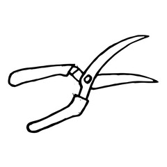 Garden scissors hand drawing in black and white.