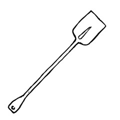 Creative hand drawing of a shovel. Black and white illustration.