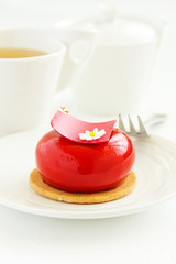 Modern mousse cake. Dessert French cuisine.
